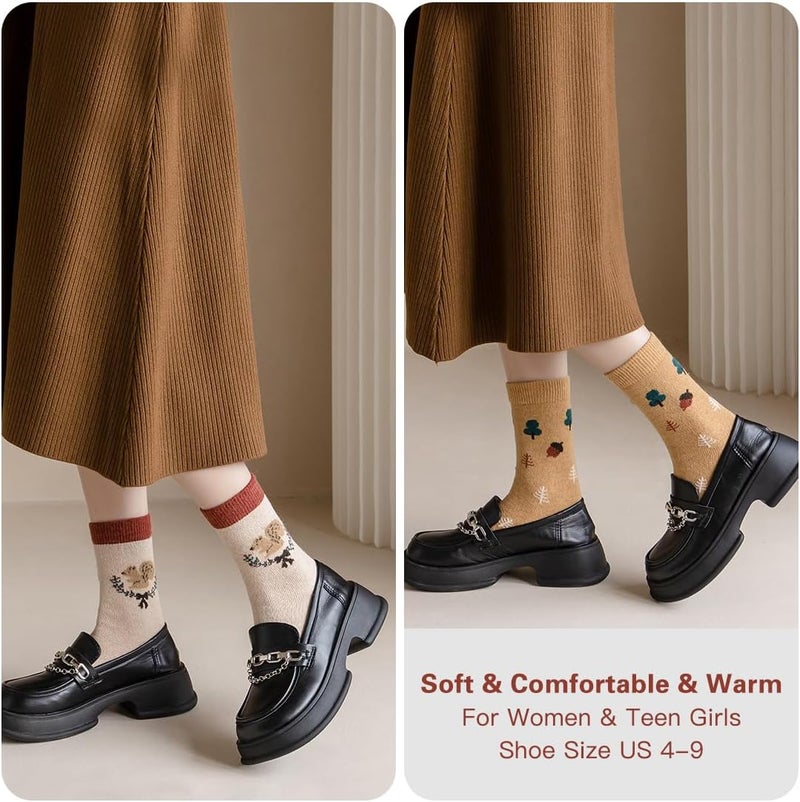 MarJunSep Wool Fall Boot Socks Women Teen Girls Thick Knit Vintage Cute Floral Cottage Core Boho Winter Warm Crew Socks - Image 4